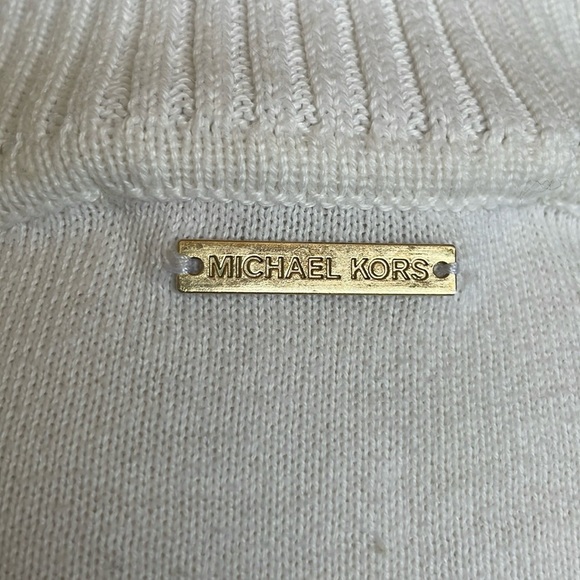 Michael Kors Cream White Cotton Statement Fringe Sweater Shawl Funnel Collar LRG - Picture 8 of 15